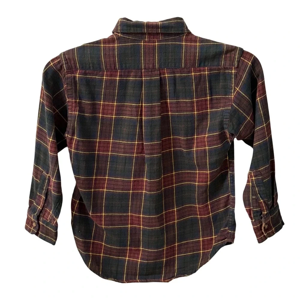 Ralph Lauren Boys SZ 6 Preppy Plaid Flannel Burgundy Blue Green Yellow Pony Logo